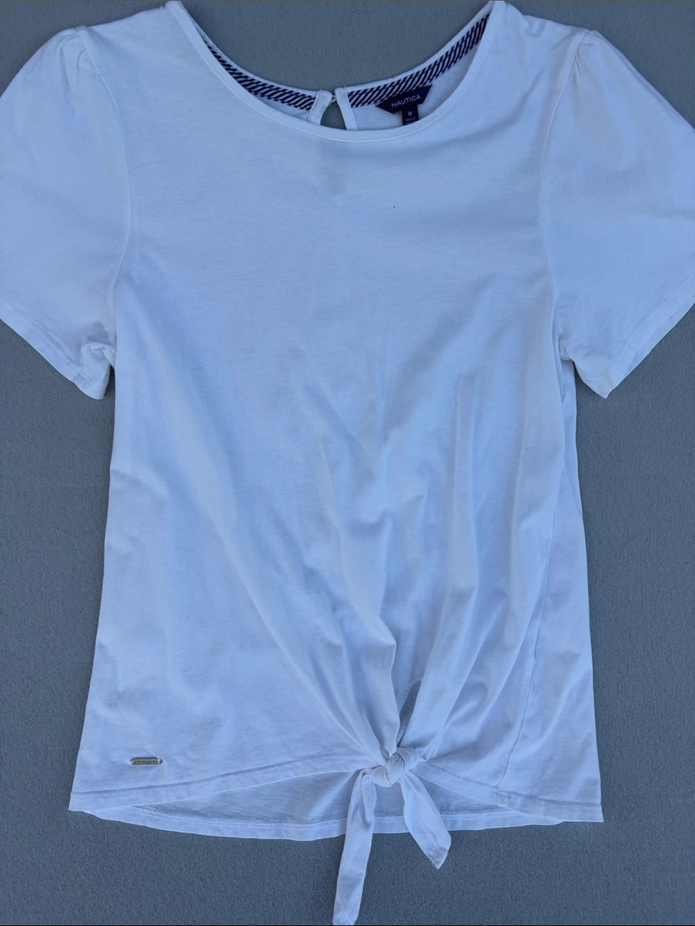 Nautica White Short Sleeve Tie-Front Tee